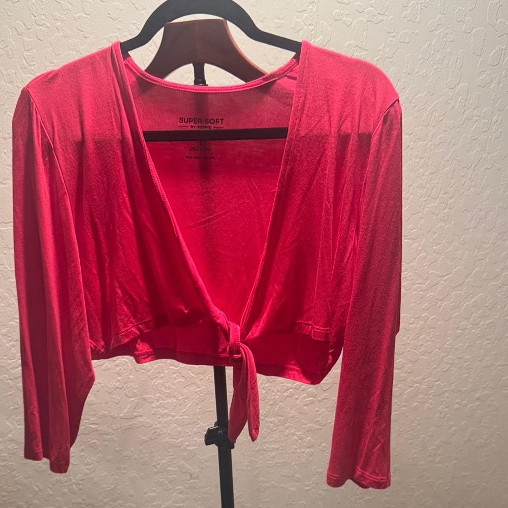 Women's Vibrant Reddish/Watermelon Pink  Crop Cardigan